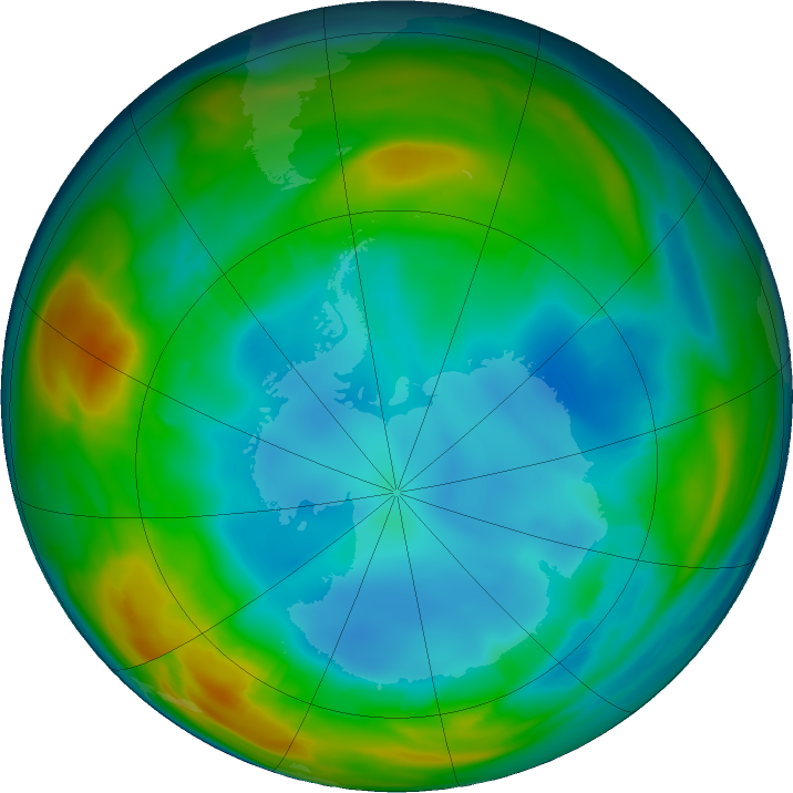 Antarctic ozone map for 24 July 2016